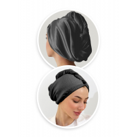 LUM Шовковий двосторонній рушник-тюрбан чорний (шовкова тканина)