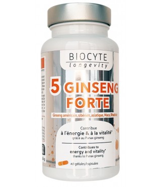 Biocyte Cприяє поліпшенню пам'яті, усуває занепокоєння 5 GINSENG FORTE, 40 капсул