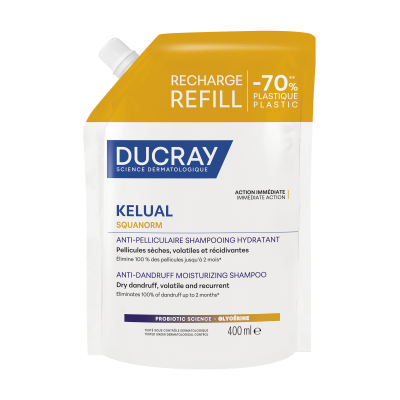 Дюкре Келюаль Скванорм шампунь проти сухої лупи Ducray Squanorm Shampooing 400 мл new рефіл
