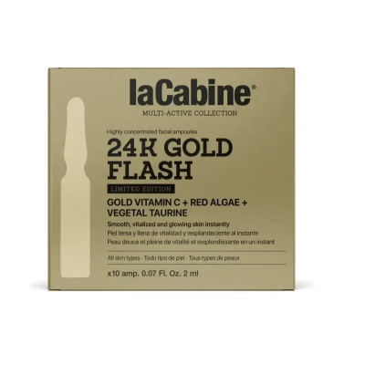 LaCabine Висококонцентровані ампули з ефектом миттєвого сяяння шкіри обличчя 24K GOLD FLASH EFFECT AMPOULE, 10*2 мл