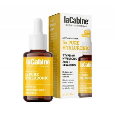 LaCabine Висококонцентрована зволожувальна ампула проти зморшок шкіри обличчя з 5 гіалуроновими кислотами 5xPURE HYALURON, 30 мл
