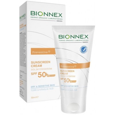 Bionnex Сонцезахисний крем для сухої та чутливої ​​шкіри Preventiva Sunscreen Cream SPF 50+, 50мл