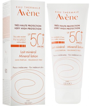 Авен Сонцезахисне мінеральне молочко для чутливої шкіри SPF 50+ Avene Lait Mineral SPF 50+, 100 мл